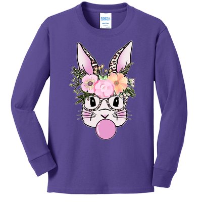 Cute Easter Bunny With Flower Crown And Bubblegum Kids Long Sleeve Shirt