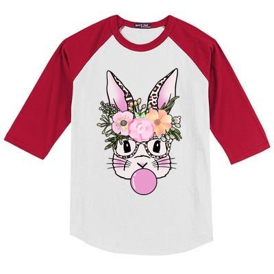 Cute Easter Bunny With Flower Crown And Bubblegum Kids Colorblock Raglan Jersey