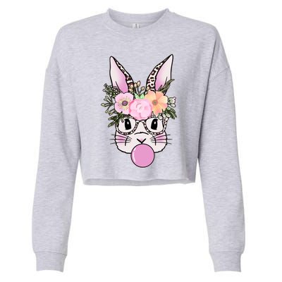 Cute Easter Bunny With Flower Crown And Bubblegum Cropped Pullover Crew