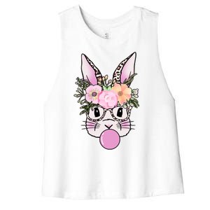 Cute Easter Bunny With Flower Crown And Bubblegum Women's Racerback Cropped Tank