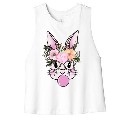 Cute Easter Bunny With Flower Crown And Bubblegum Women's Racerback Cropped Tank