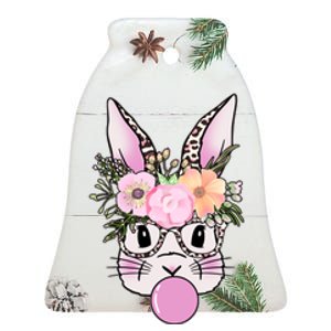 Cute Easter Bunny With Flower Crown And Bubblegum Ceramic Bell Ornament