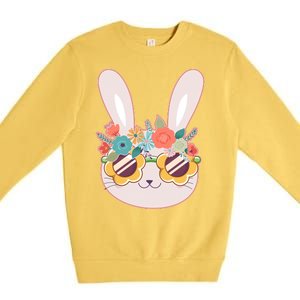 Cute Easter Bunny With Flower Crown And Sunglasses Premium Crewneck Sweatshirt