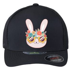 Cute Easter Bunny With Flower Crown And Sunglasses Flexfit Unipanel Trucker Cap