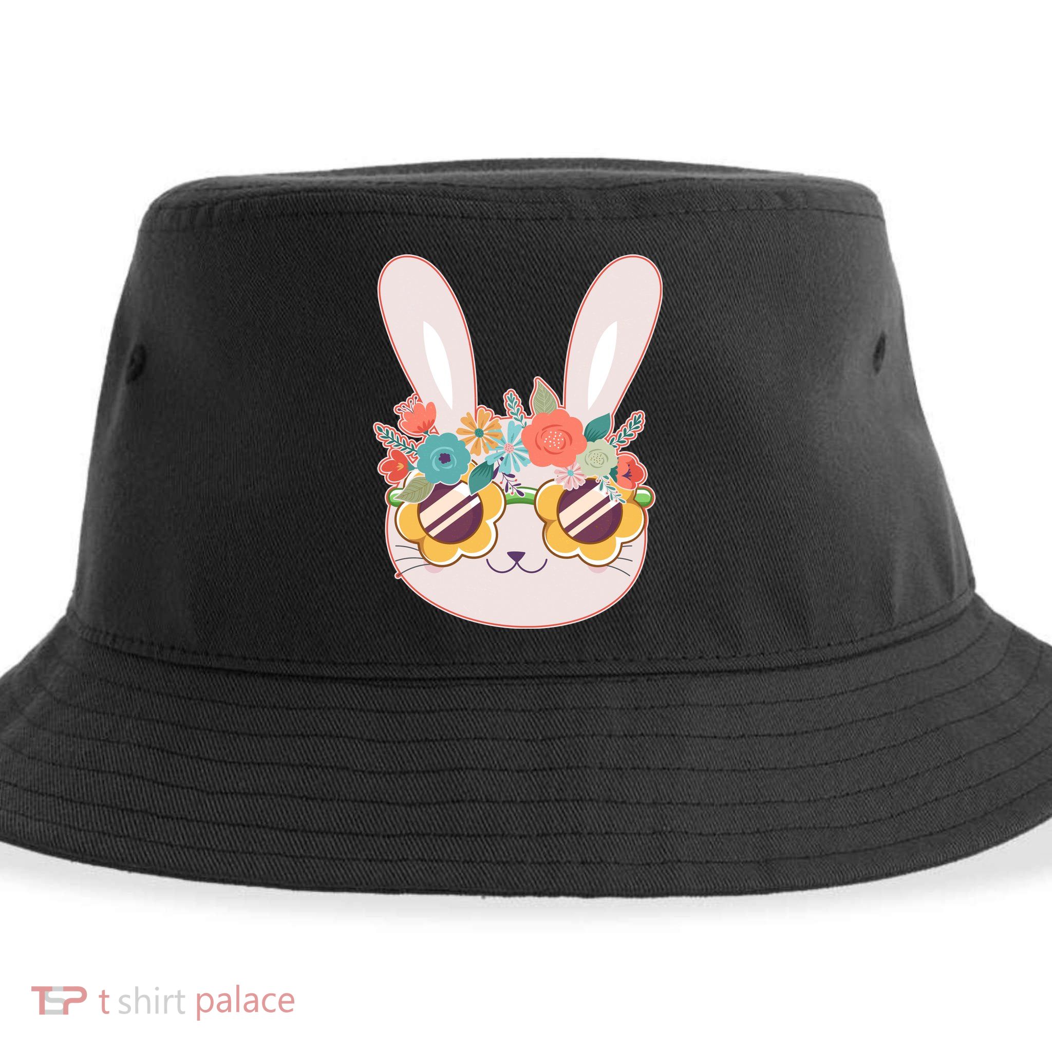 Cute Easter Bunny With Flower Crown And Sunglasses Sustainable Bucket Hat