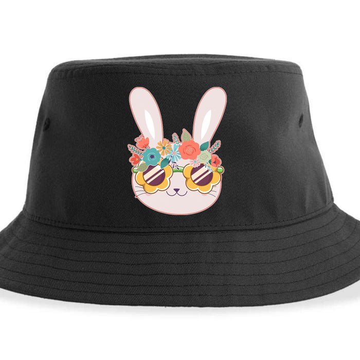Cute Easter Bunny With Flower Crown And Sunglasses Sustainable Bucket Hat