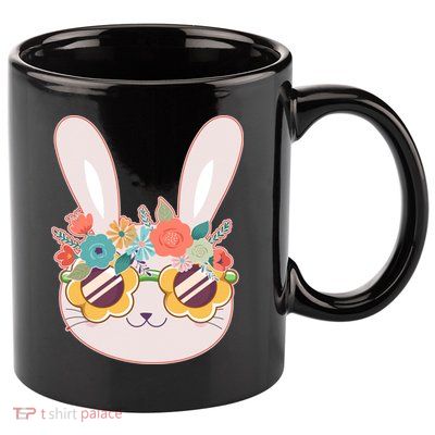 Cute Easter Bunny With Flower Crown And Sunglasses 11oz C Handle Ceramic Mug