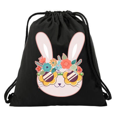 Cute Easter Bunny With Flower Crown And Sunglasses Drawstring Bag