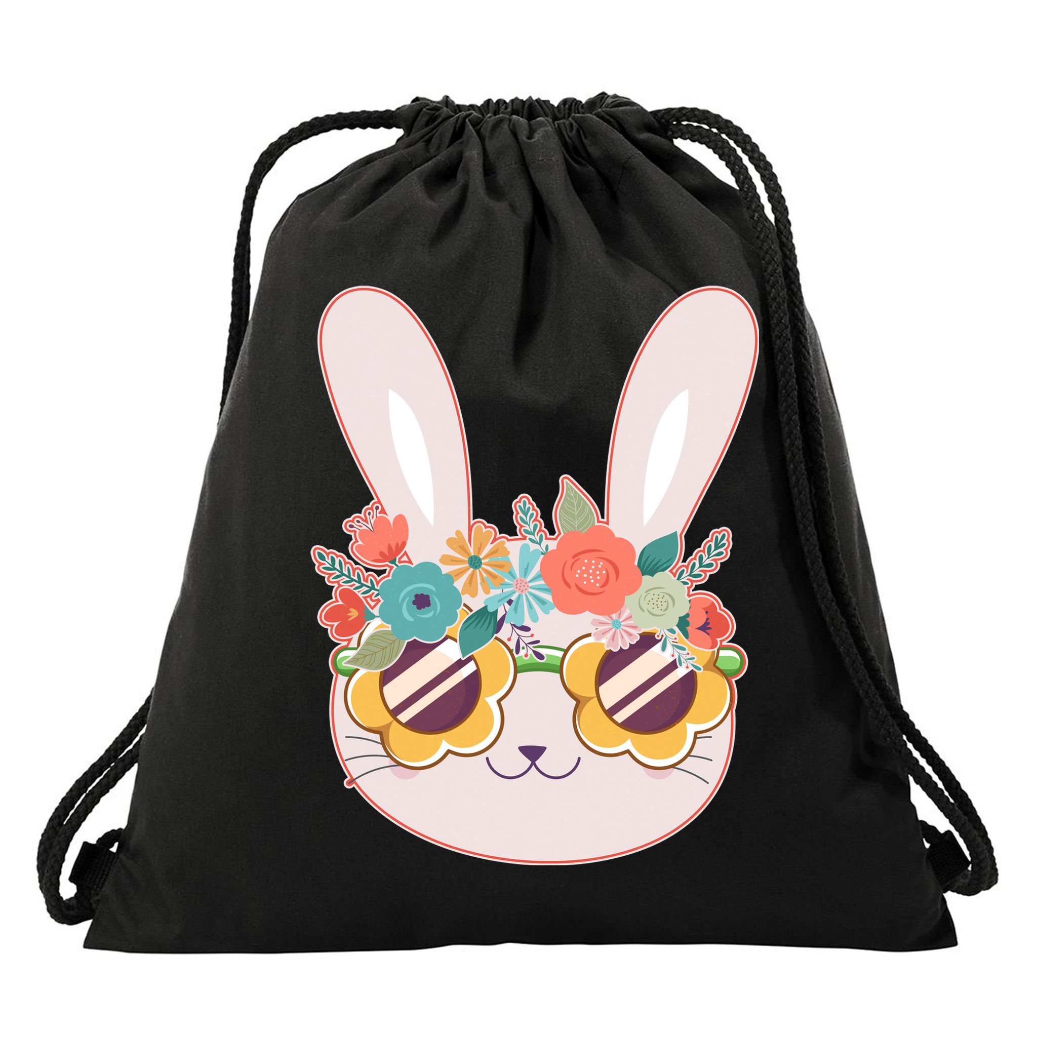 Cute Easter Bunny With Flower Crown And Sunglasses Drawstring Bag