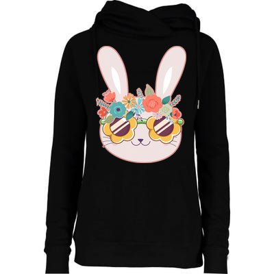 Cute Easter Bunny With Flower Crown And Sunglasses Womens Funnel Neck Pullover Hood