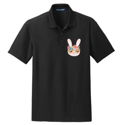 Cute Easter Bunny With Flower Crown And Sunglasses Dry Zone Grid Polo