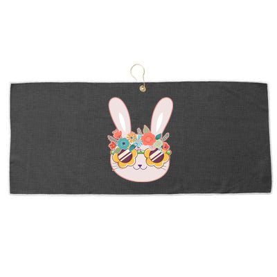 Cute Easter Bunny With Flower Crown And Sunglasses Large Microfiber Waffle Golf Towel