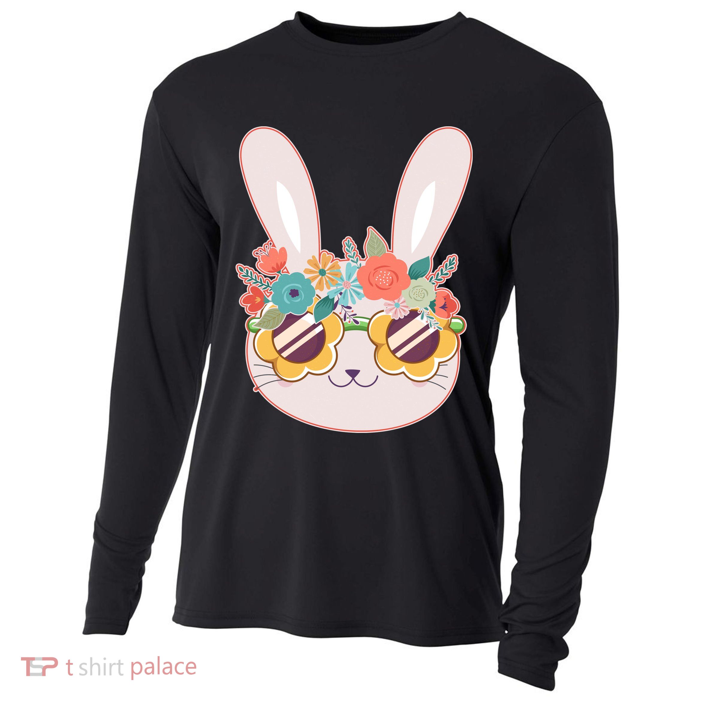 Cute Easter Bunny With Flower Crown And Sunglasses Cooling Performance Long Sleeve Crew