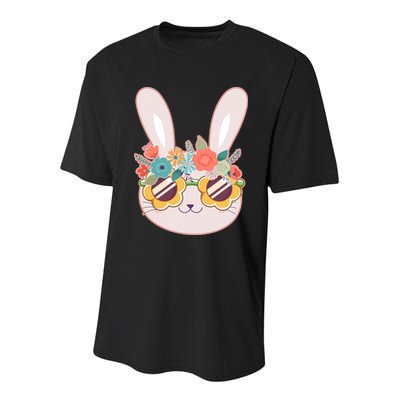 Cute Easter Bunny With Flower Crown And Sunglasses Youth Performance Sprint T-Shirt
