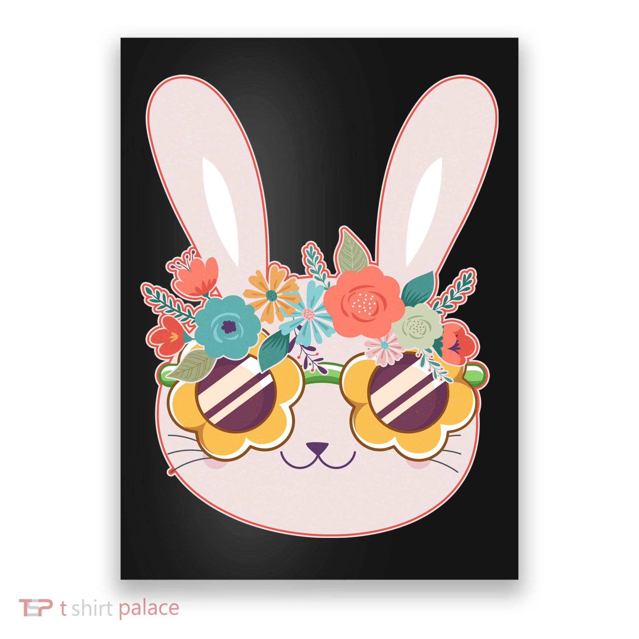 Cute Easter Bunny With Flower Crown And Sunglasses Poster