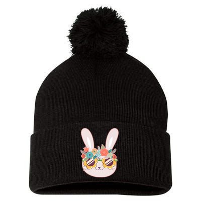 Cute Easter Bunny With Flower Crown And Sunglasses Pom Pom 12in Knit Beanie
