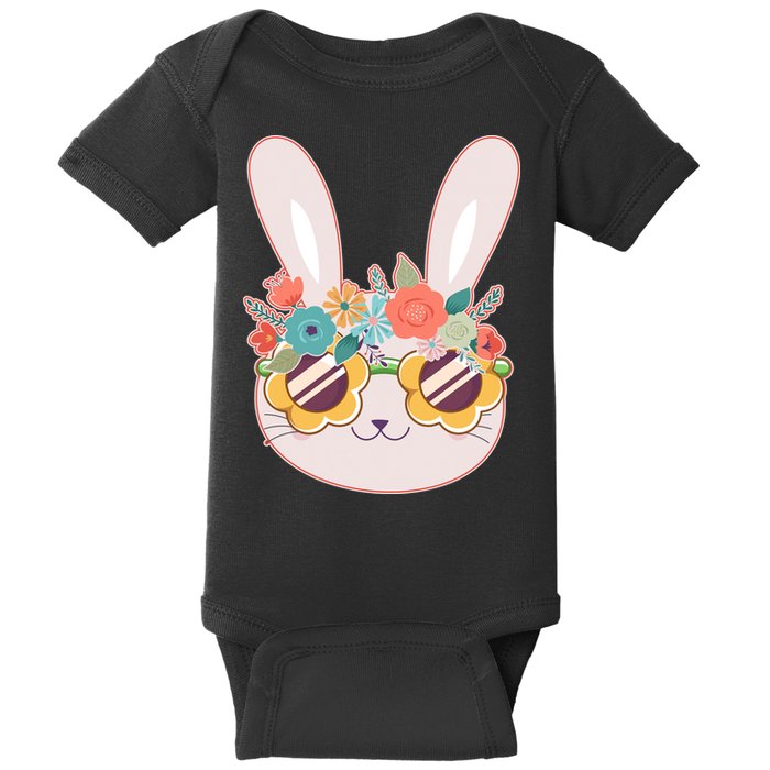 Cute Easter Bunny With Flower Crown And Sunglasses Baby Bodysuit
