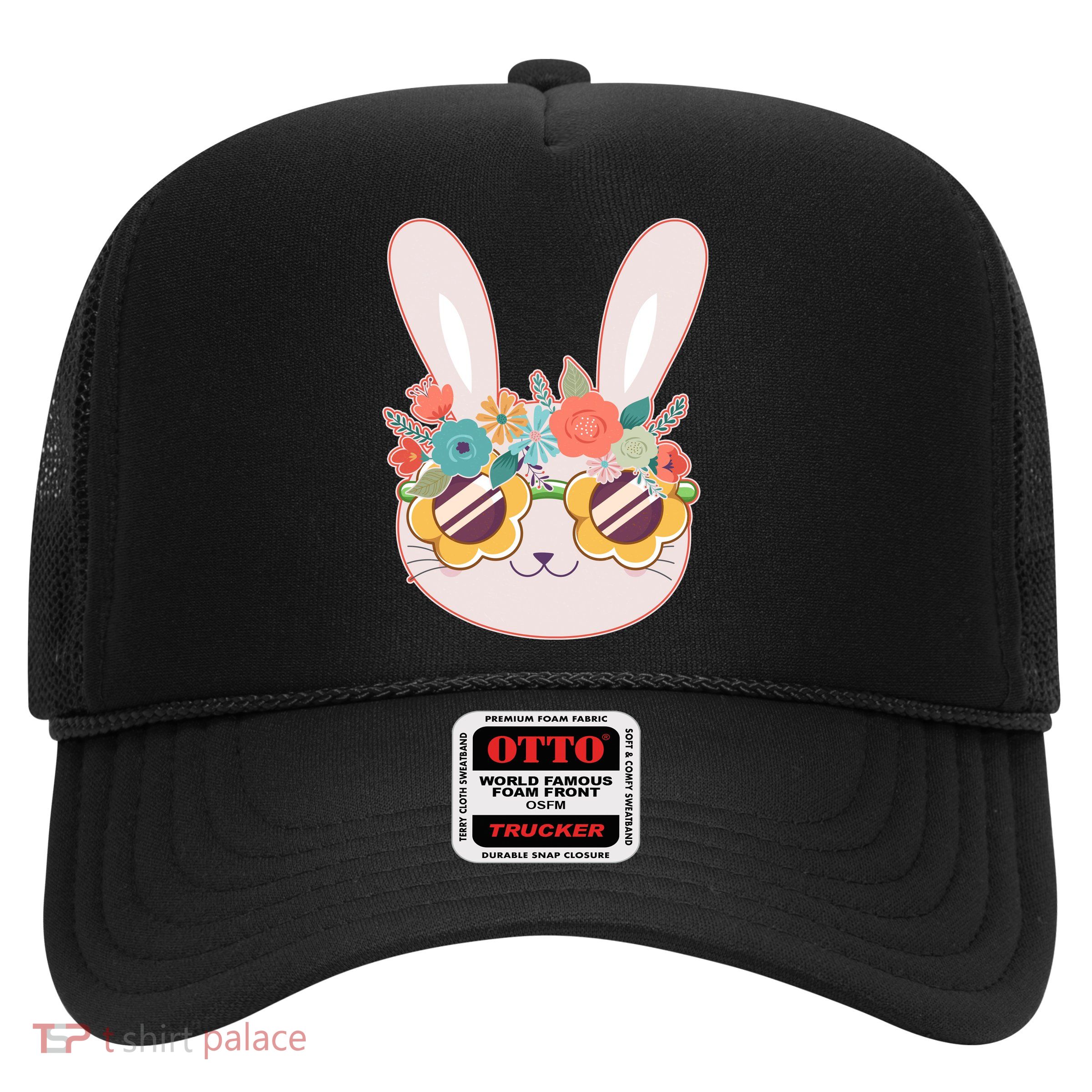 Cute Easter Bunny With Flower Crown And Sunglasses Trucker Hat