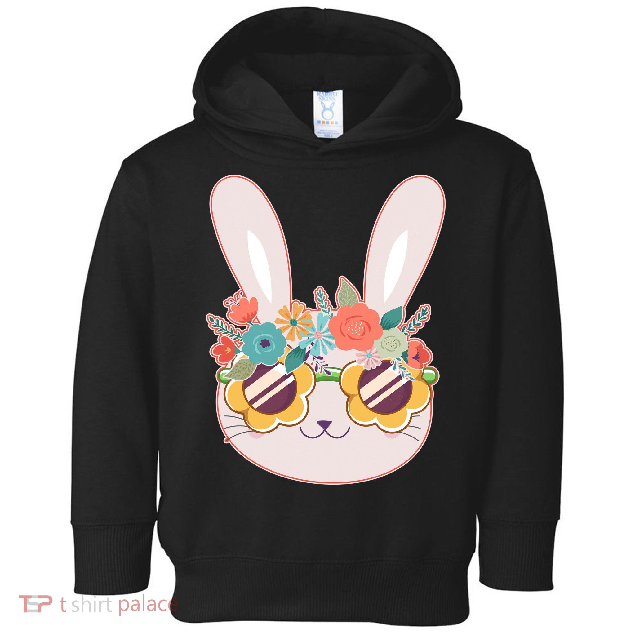 Cute Easter Bunny With Flower Crown And Sunglasses Toddler Hoodie