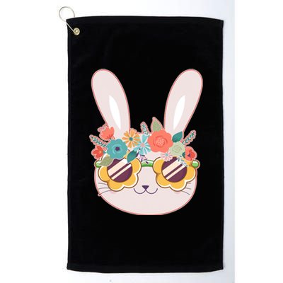 Cute Easter Bunny With Flower Crown And Sunglasses Platinum Collection Golf Towel