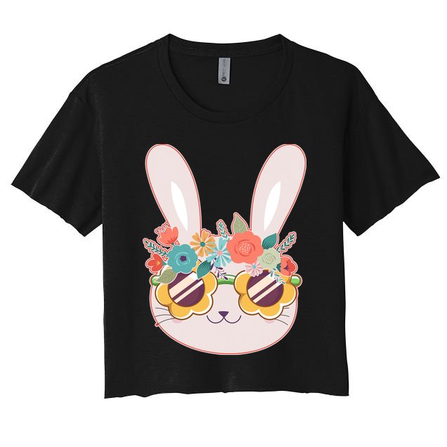 Cute Easter Bunny With Flower Crown And Sunglasses Crop Top