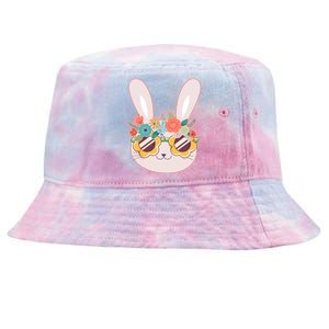 Cute Easter Bunny With Flower Crown And Sunglasses Tie-Dyed Bucket Hat