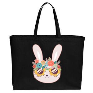 Cute Easter Bunny With Flower Crown And Sunglasses Cotton Canvas Jumbo Tote