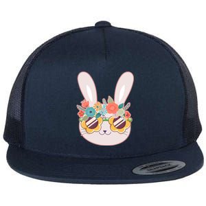 Cute Easter Bunny With Flower Crown And Sunglasses Flat Bill Trucker Hat