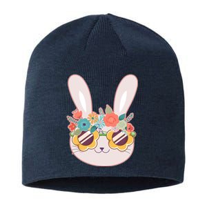 Cute Easter Bunny With Flower Crown And Sunglasses Sustainable Beanie