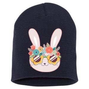 Cute Easter Bunny With Flower Crown And Sunglasses Short Acrylic Beanie