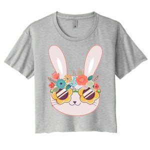 Cute Easter Bunny With Flower Crown And Sunglasses Women's Crop Top Tee