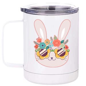 Cute Easter Bunny With Flower Crown And Sunglasses 12 oz Stainless Steel Tumbler Cup