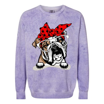 Cute English Bulldog Xmas Red Plaid Headband And Glasses Colorblast Crewneck Sweatshirt