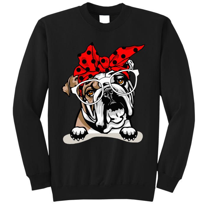 Cute English Bulldog Xmas Red Plaid Headband And Glasses Sweatshirt