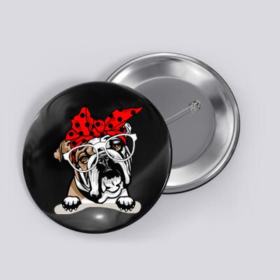 Cute English Bulldog Xmas Red Plaid Headband And Glasses Button