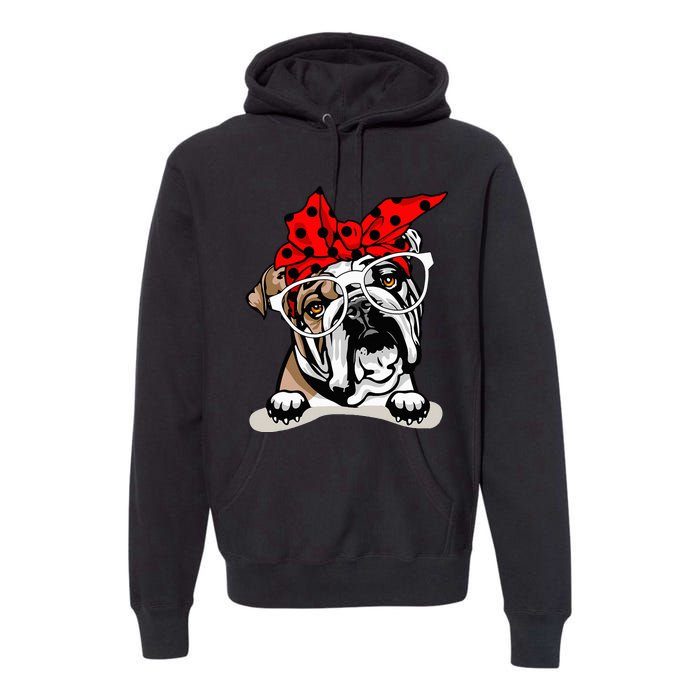 Cute English Bulldog Xmas Red Plaid Headband And Glasses Premium Hoodie