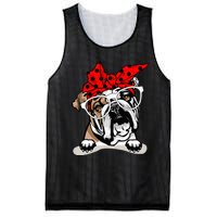 Cute English Bulldog Xmas Red Plaid Headband And Glasses Mesh Reversible Basketball Jersey Tank