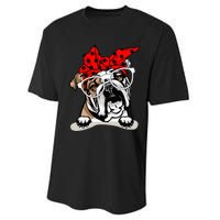 Cute English Bulldog Xmas Red Plaid Headband And Glasses Performance Sprint T-Shirt