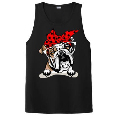 Cute English Bulldog Xmas Red Plaid Headband And Glasses PosiCharge Competitor Tank