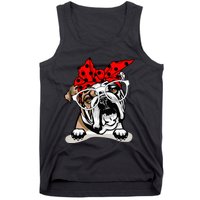 Cute English Bulldog Xmas Red Plaid Headband And Glasses Tank Top