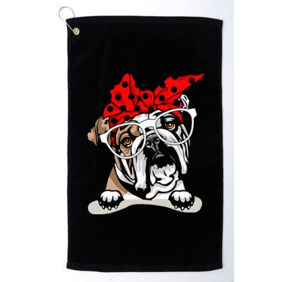 Cute English Bulldog Xmas Red Plaid Headband And Glasses Platinum Collection Golf Towel