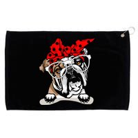 Cute English Bulldog Xmas Red Plaid Headband And Glasses Grommeted Golf Towel