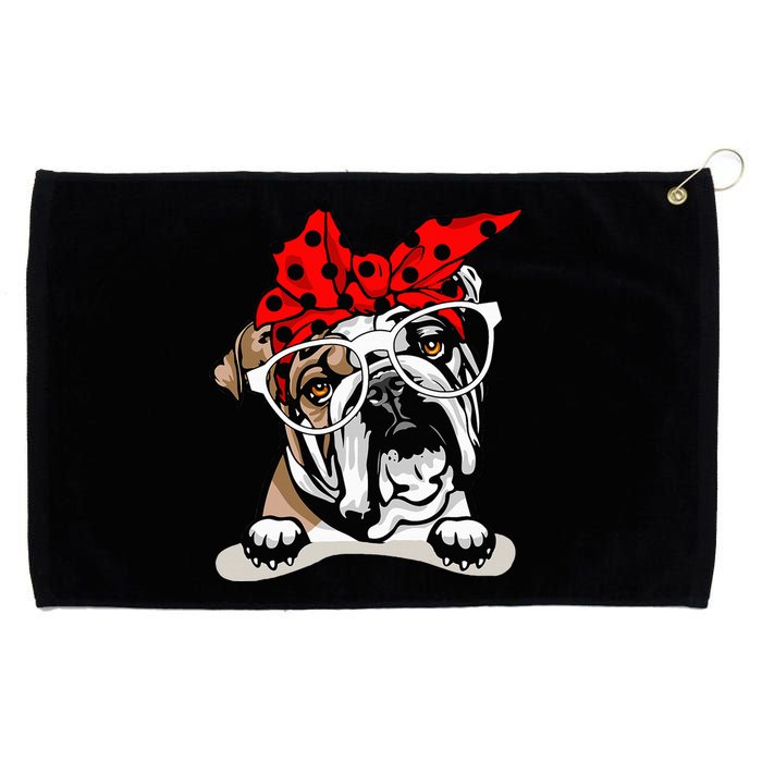 Cute English Bulldog Xmas Red Plaid Headband And Glasses Grommeted Golf Towel