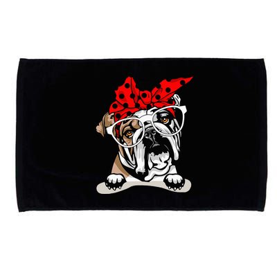 Cute English Bulldog Xmas Red Plaid Headband And Glasses Microfiber Hand Towel