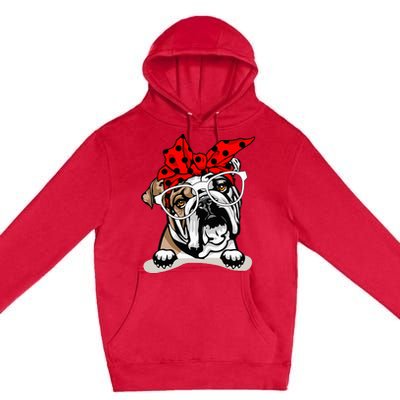 Cute English Bulldog Xmas Red Plaid Headband And Glasses Premium Pullover Hoodie