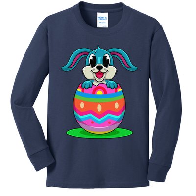 Cute Easter Bunny Looks Out Of A Colorful Easter Egg Kids Long Sleeve Shirt