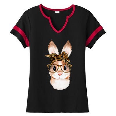 Cute Easter Bunny Mom Easter Leopard Year Of The Rabbit Ladies Halftime Notch Neck Tee