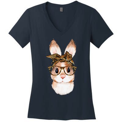 Cute Easter Bunny Mom Easter Leopard Year Of The Rabbit Women's V-Neck T-Shirt