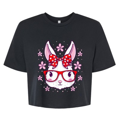 Cute Easter Bunny Face Glasses Bow Easter Day Rabbit Bella+Canvas Jersey Crop Tee