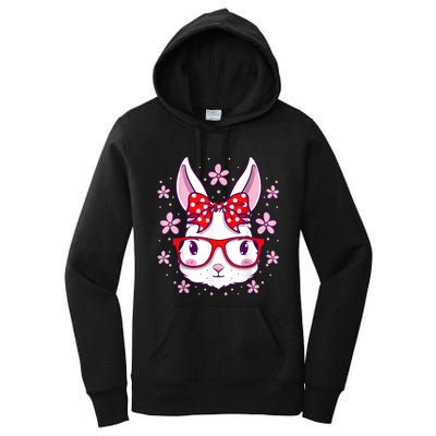 Cute Easter Bunny Face Glasses Bow Easter Day Rabbit Women's Pullover Hoodie